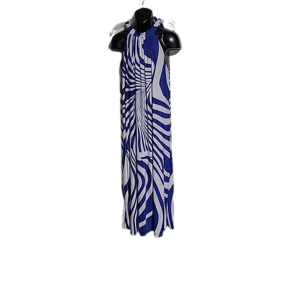 Kohkoh WomensBlue Striped Dress Maxi Tied At Shoulder Size 2 Flowie Boho Goddess